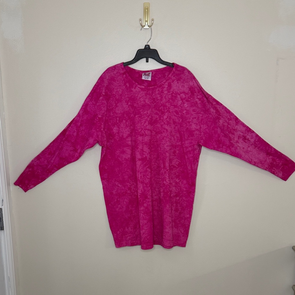 Fast Fashion 100% Cotton Vibrant Fuchsia Long Sleeve Tie Dye Top